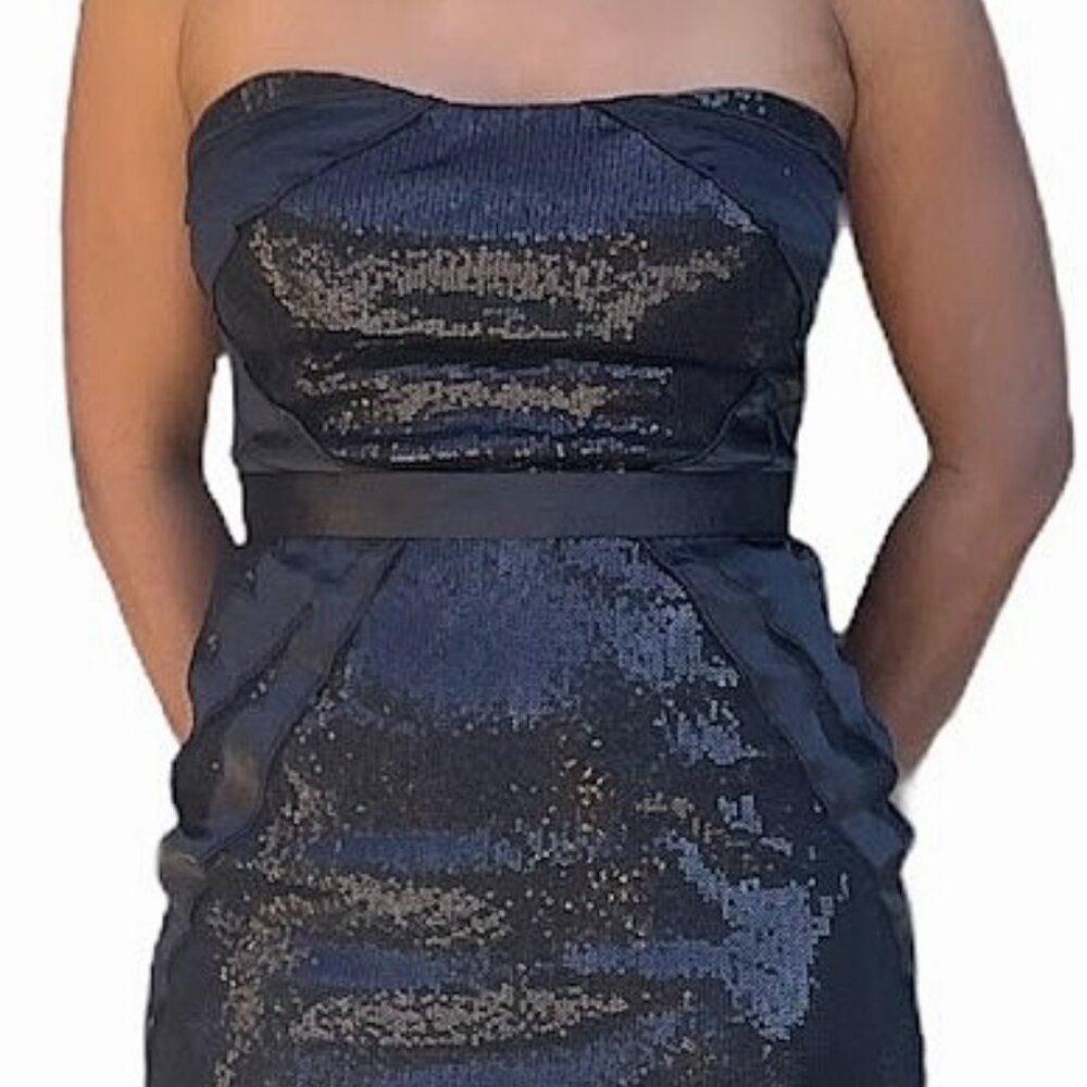 Feriani Couture Black Strapless Sequins Cocktail Dress SZ 4